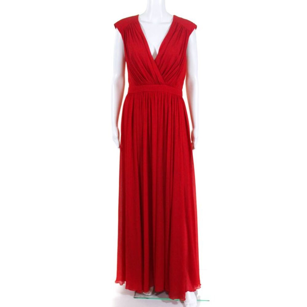 Badgley Mischka Womens To Love Again V Neck Chiffon Gown Red Size 6 10578923